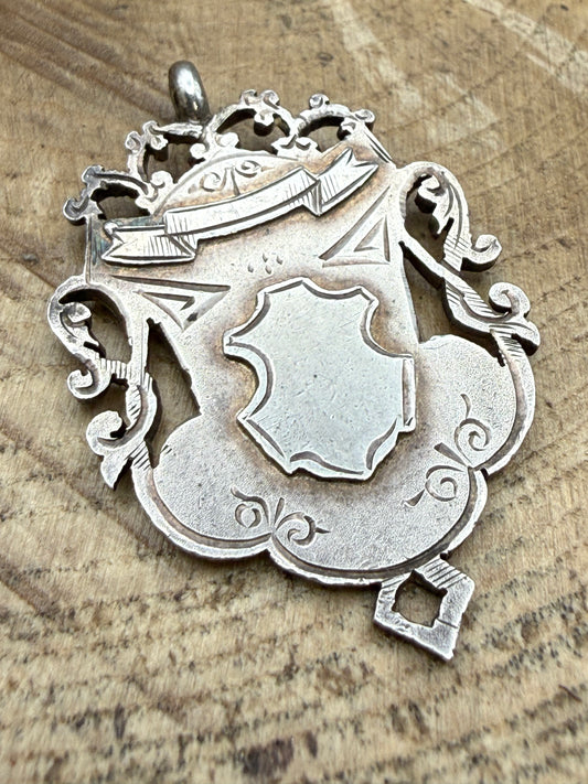 Antique Sterling Silver Shield Watch Fob, Birmingham 1901