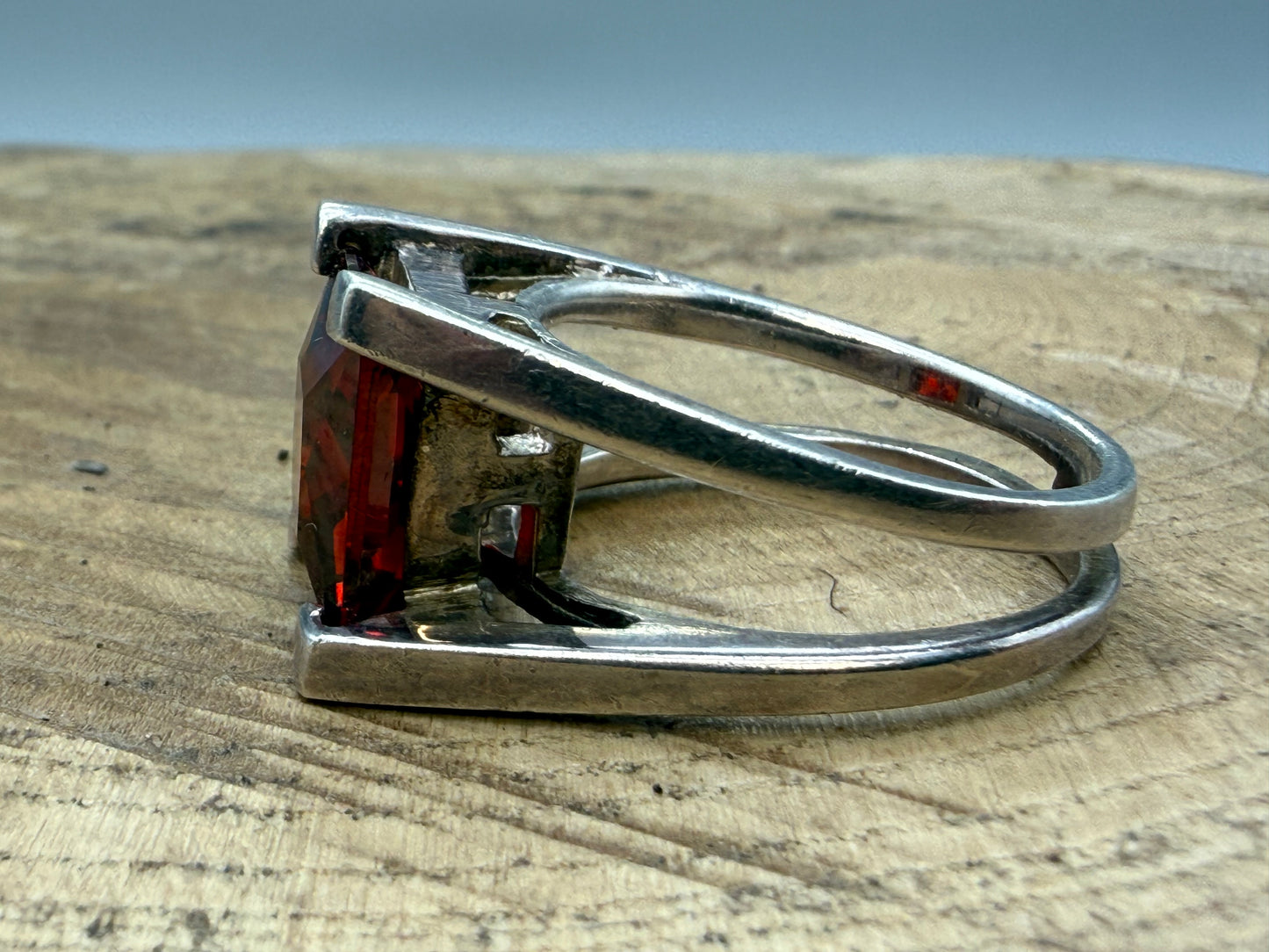 Vintage Sterling Silver Garnet Square Ring