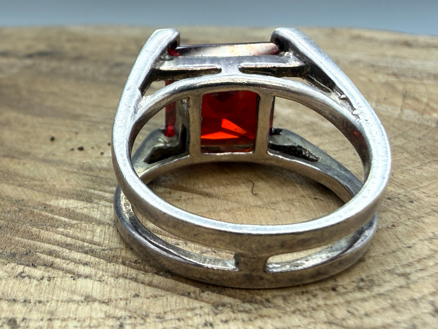 Vintage Sterling Silver Garnet Square Ring