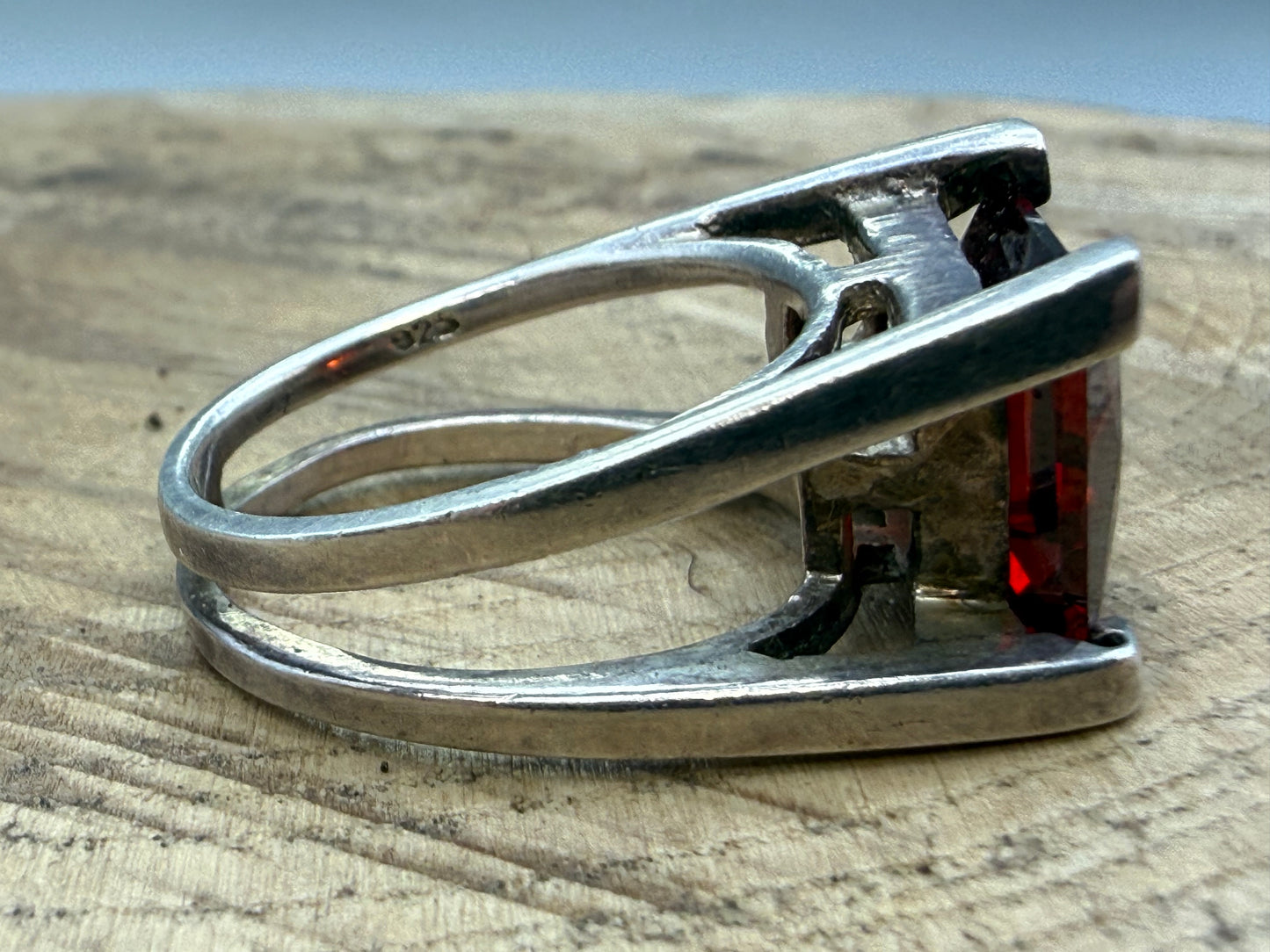 Vintage Sterling Silver Garnet Square Ring