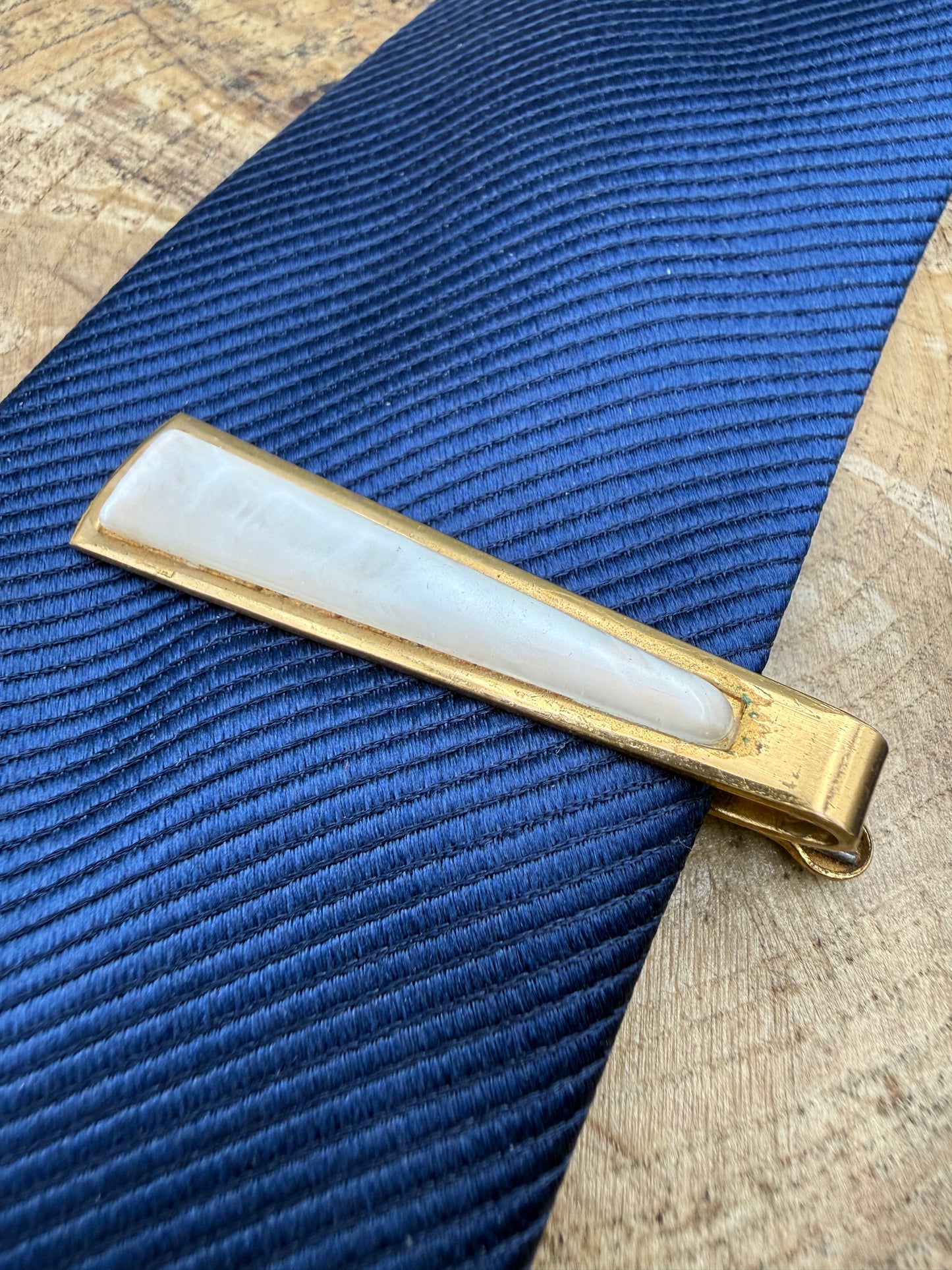 Vintage Gold Tone Tie Clip, Mother of Pearl Style