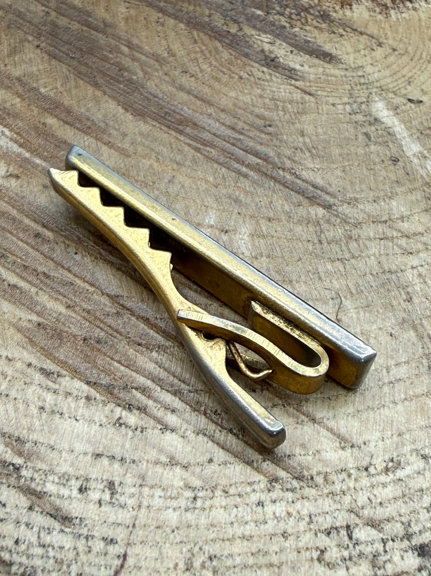 Vintage Gold Tone Tie Clip, Grey Cabochon Bar
