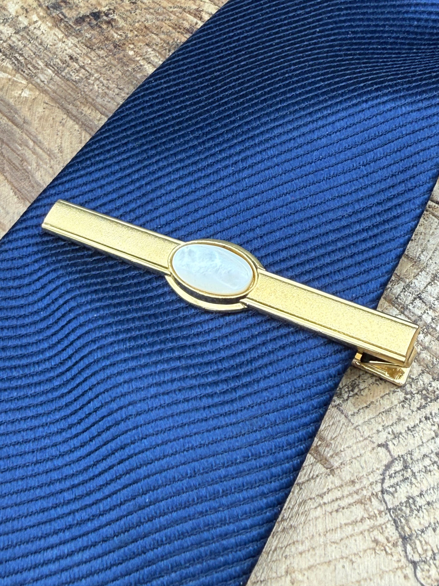 Vintage Stratton Mother of Pearl Tie Clip, Gold Tone