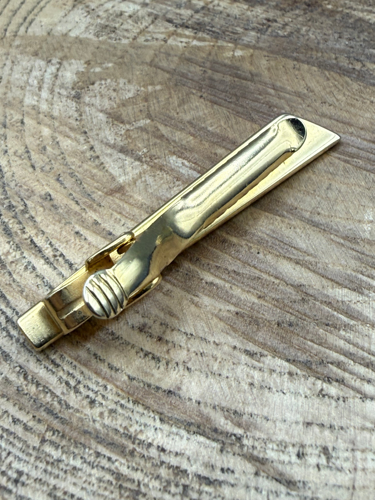 Vintage Mother of Pearl Tie Clip, Gold Tone Slice