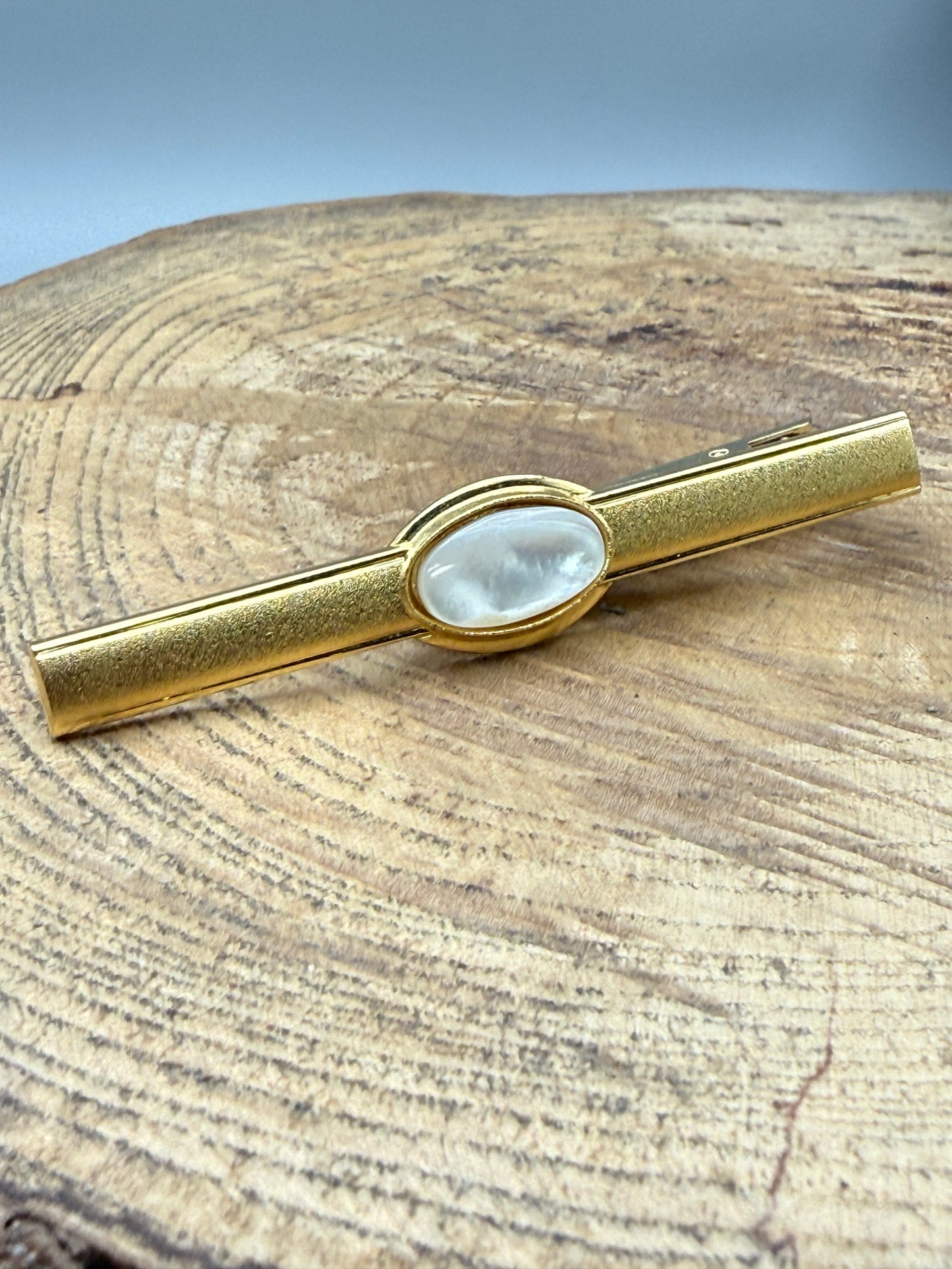 Vintage Stratton Mother of Pearl Tie Clip, Gold Tone