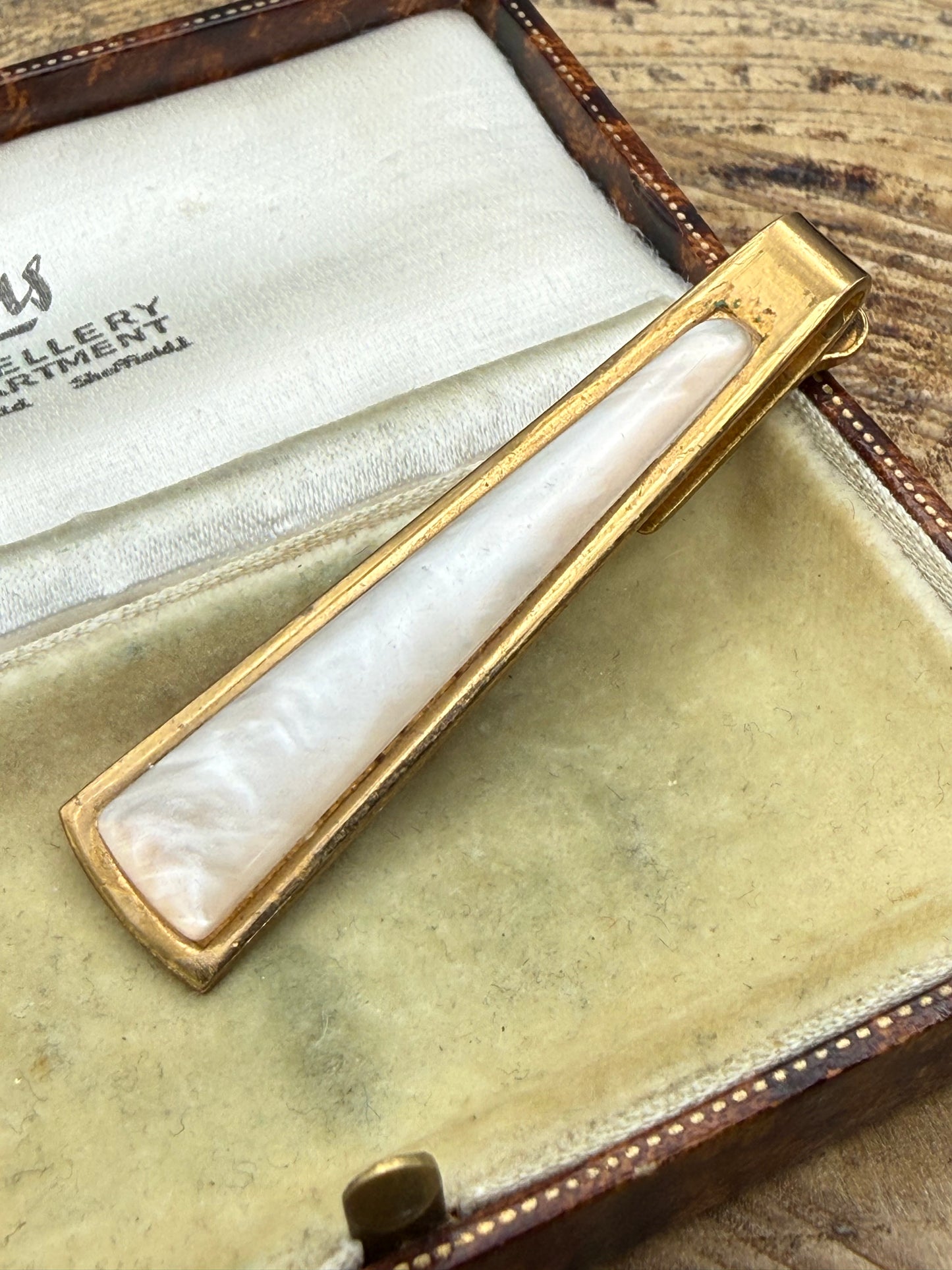 Vintage Gold Tone Tie Clip, Mother of Pearl Style