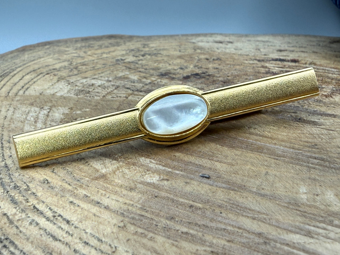 Vintage Stratton Mother of Pearl Tie Clip, Gold Tone
