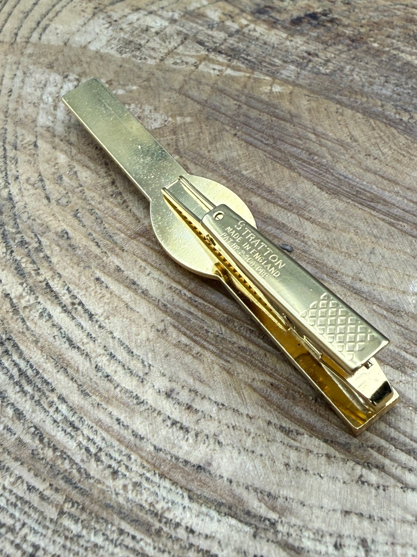 Vintage Stratton Mother of Pearl Tie Clip, Gold Tone