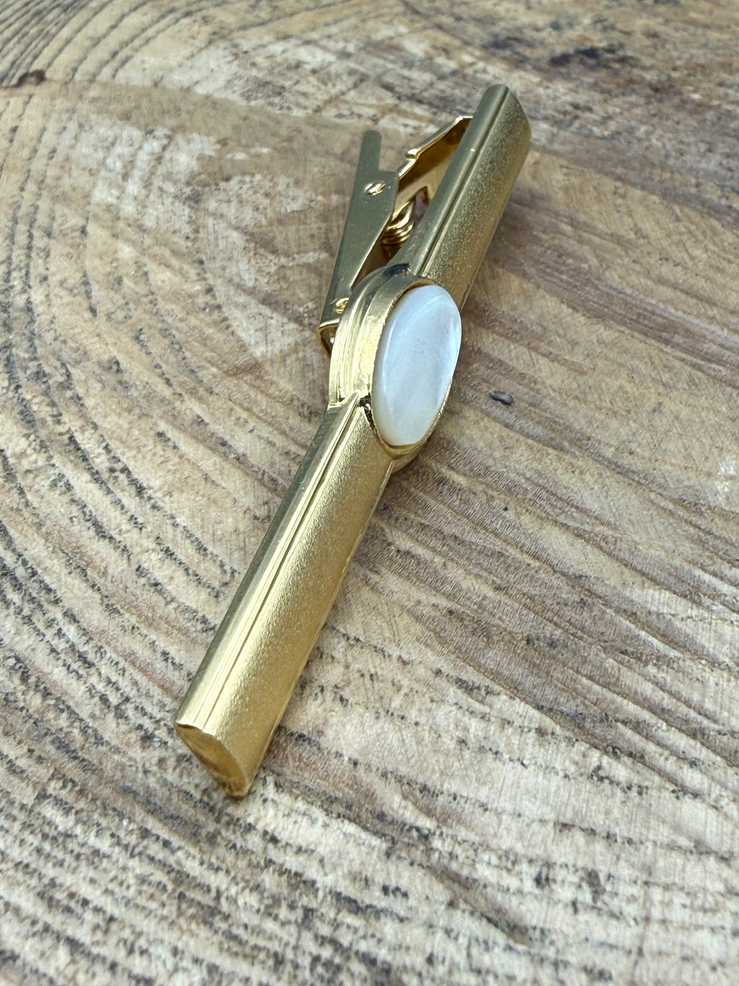 Vintage Stratton Mother of Pearl Tie Clip, Gold Tone