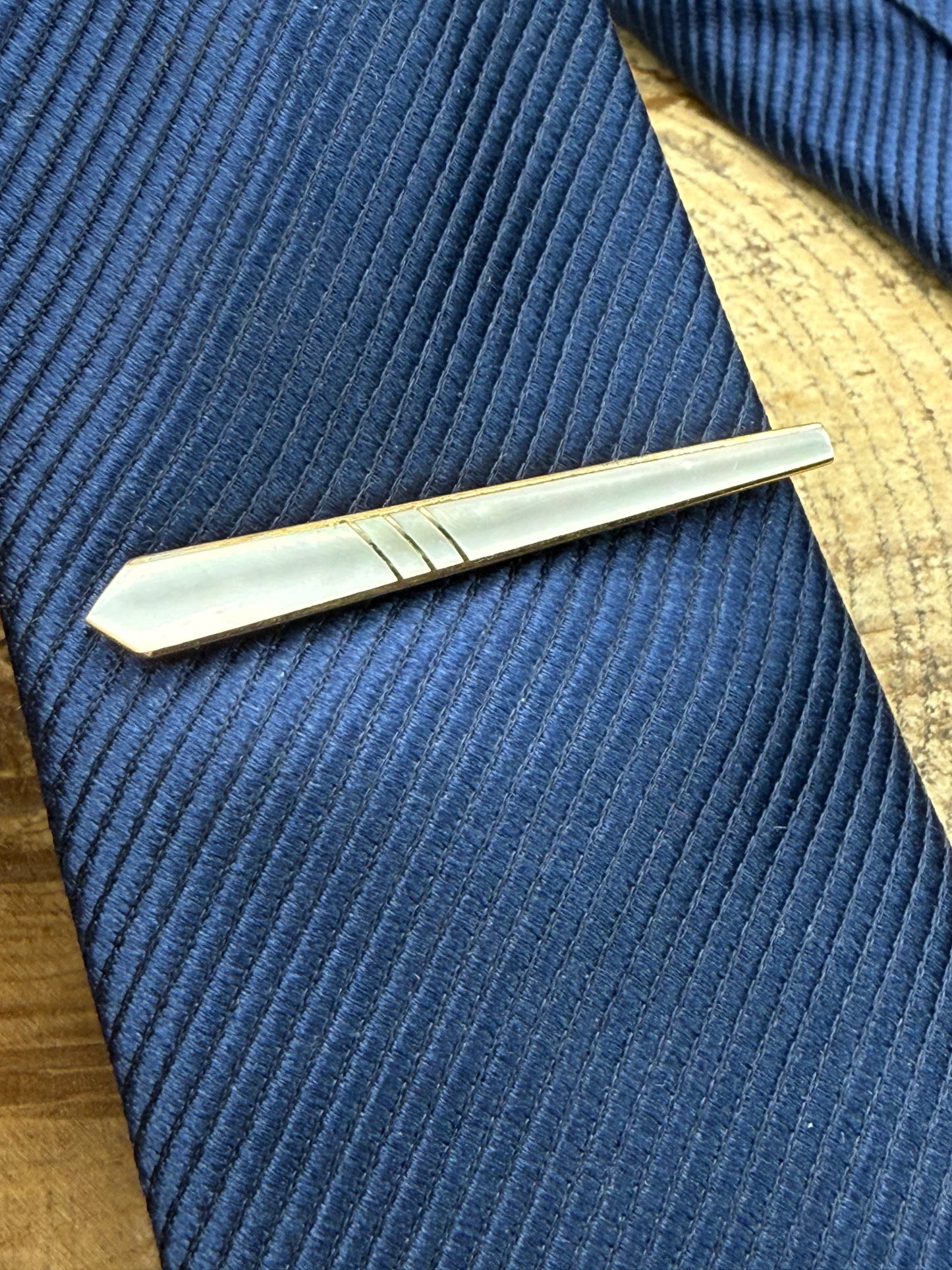Vintage Slim & Striped Mother of Pearl Tie Clip