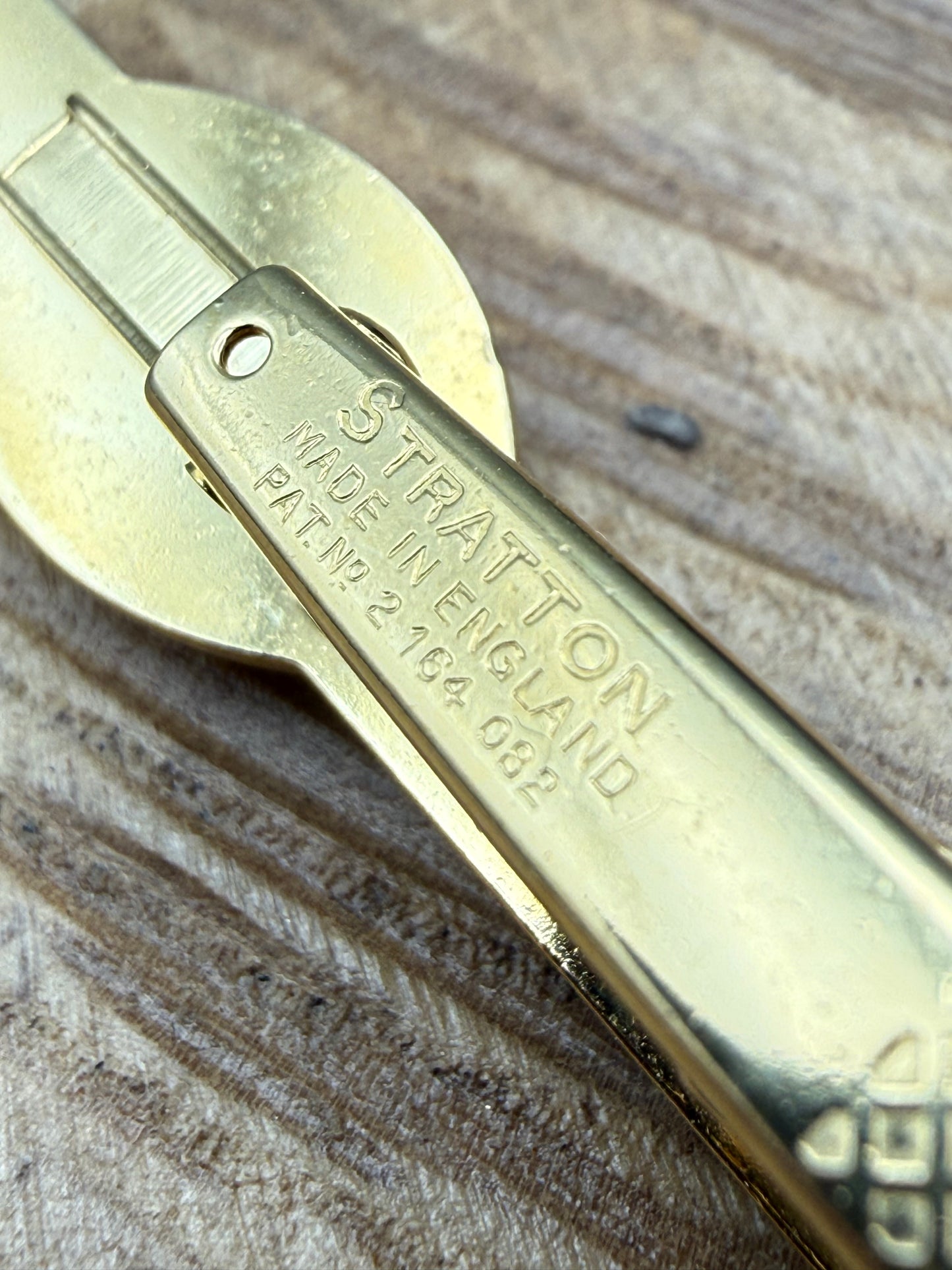 Vintage Stratton Mother of Pearl Tie Clip, Gold Tone