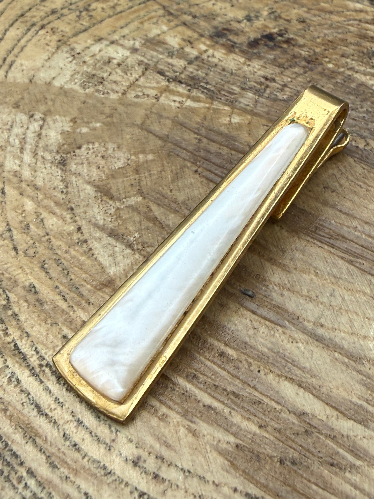 Vintage Gold Tone Tie Clip, Mother of Pearl Style