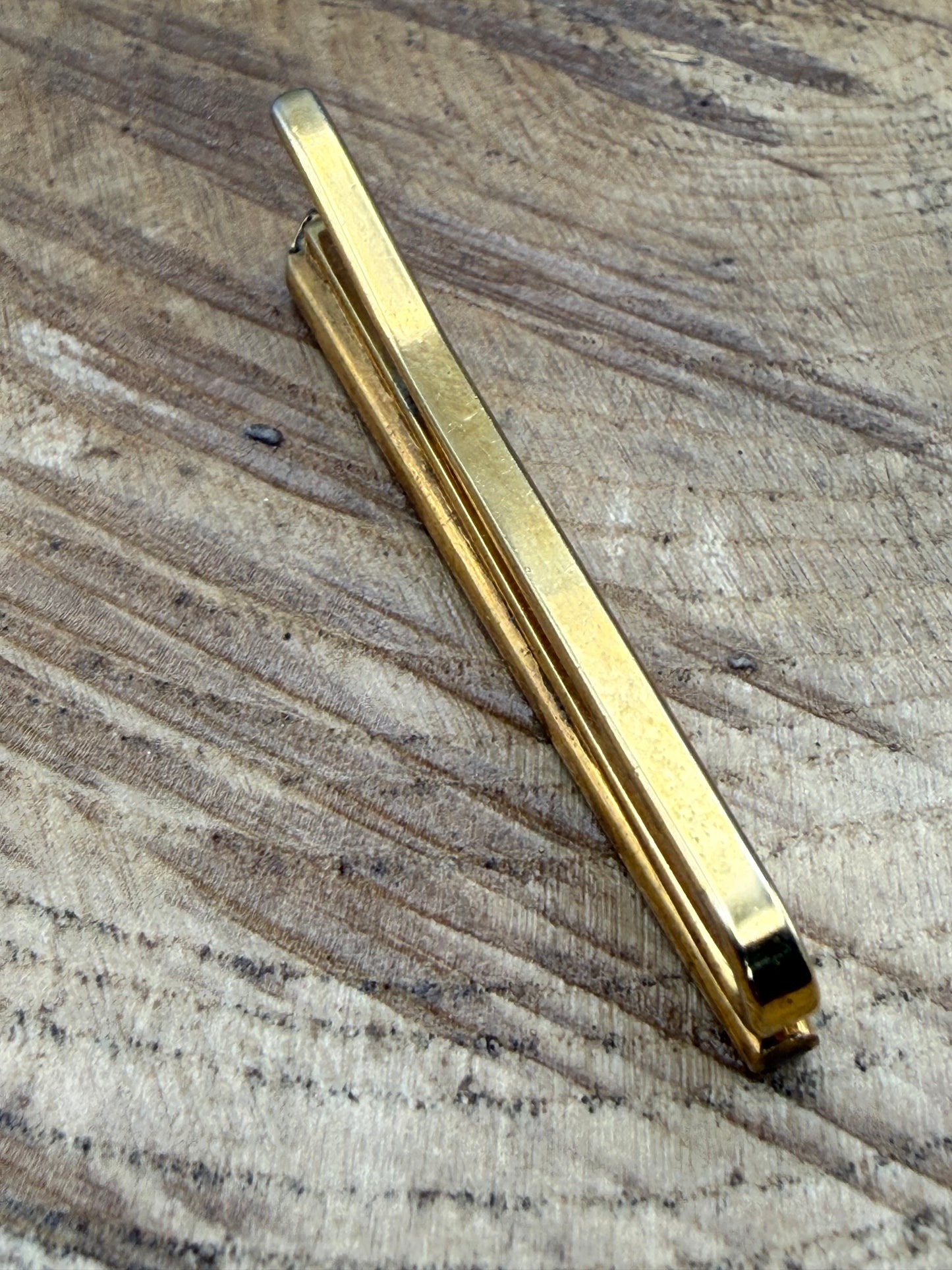 Vintage Slim & Striped Mother of Pearl Tie Clip