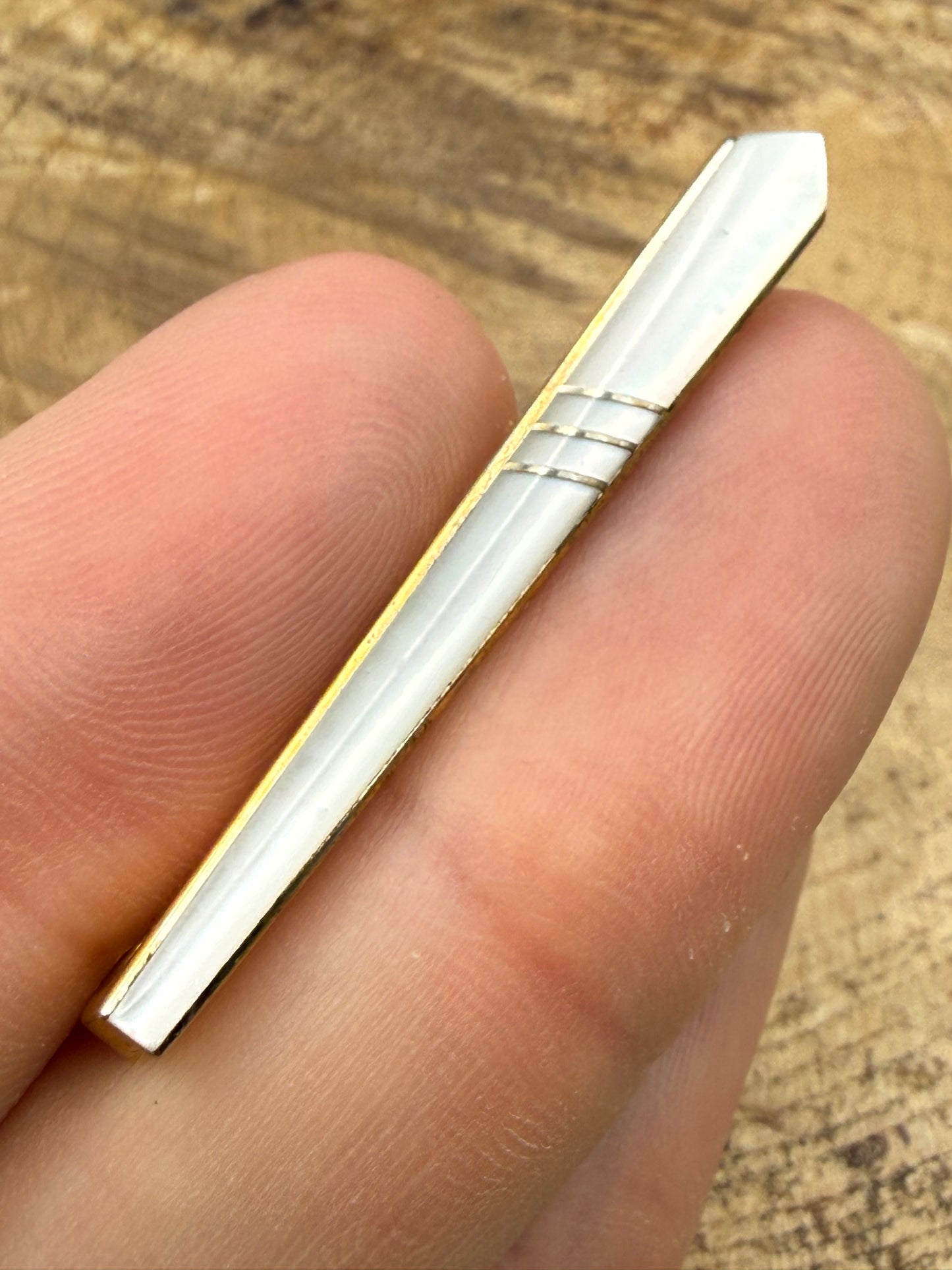 Vintage Slim & Striped Mother of Pearl Tie Clip
