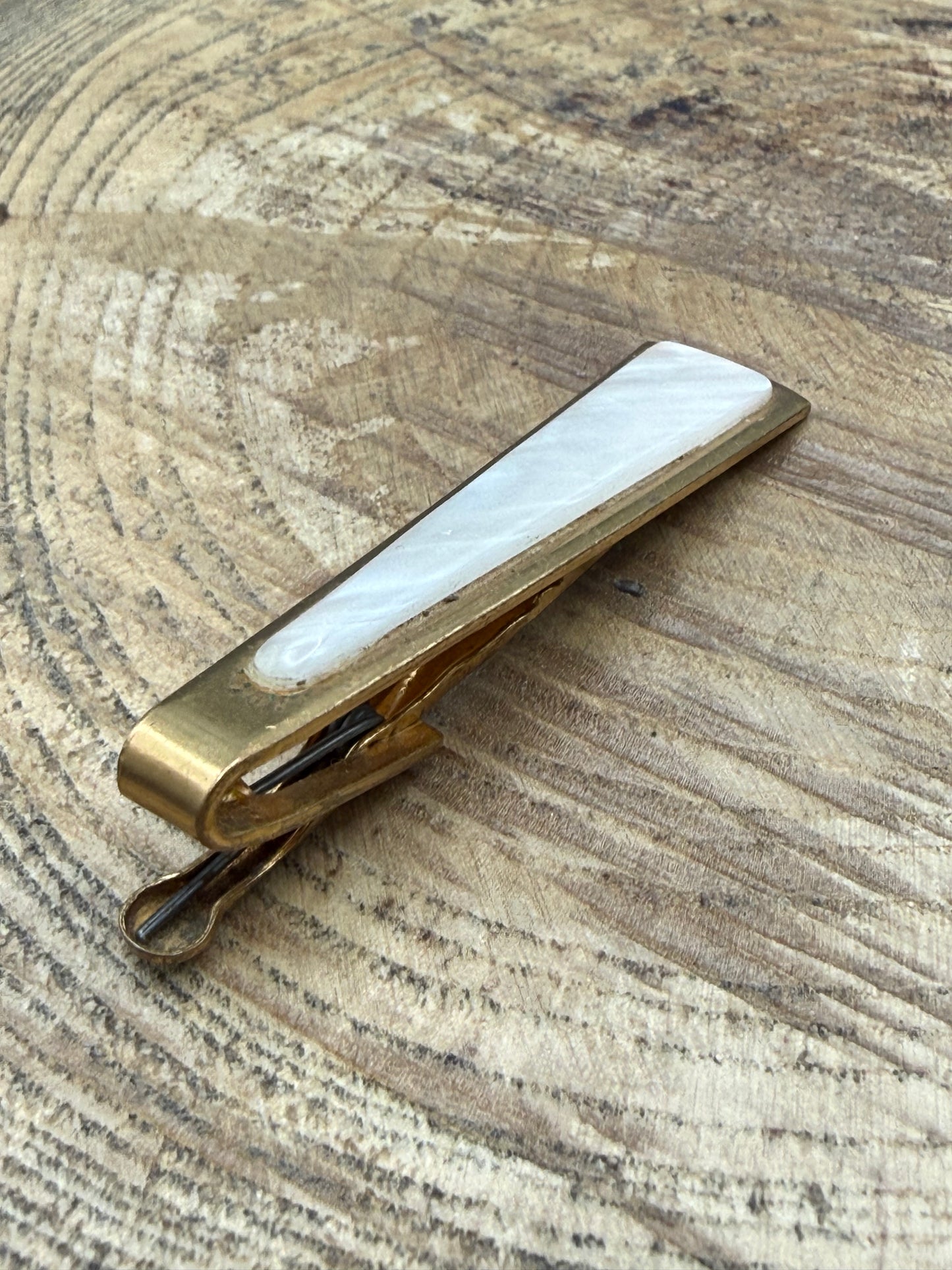 Vintage Gold Tone Tie Clip, Mother of Pearl Style