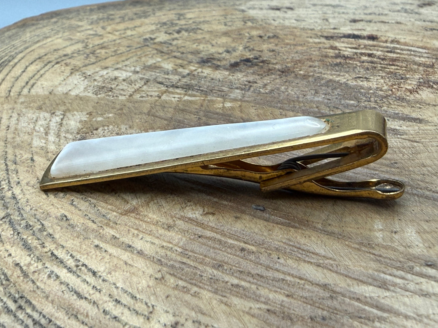 Vintage Gold Tone Tie Clip, Mother of Pearl Style