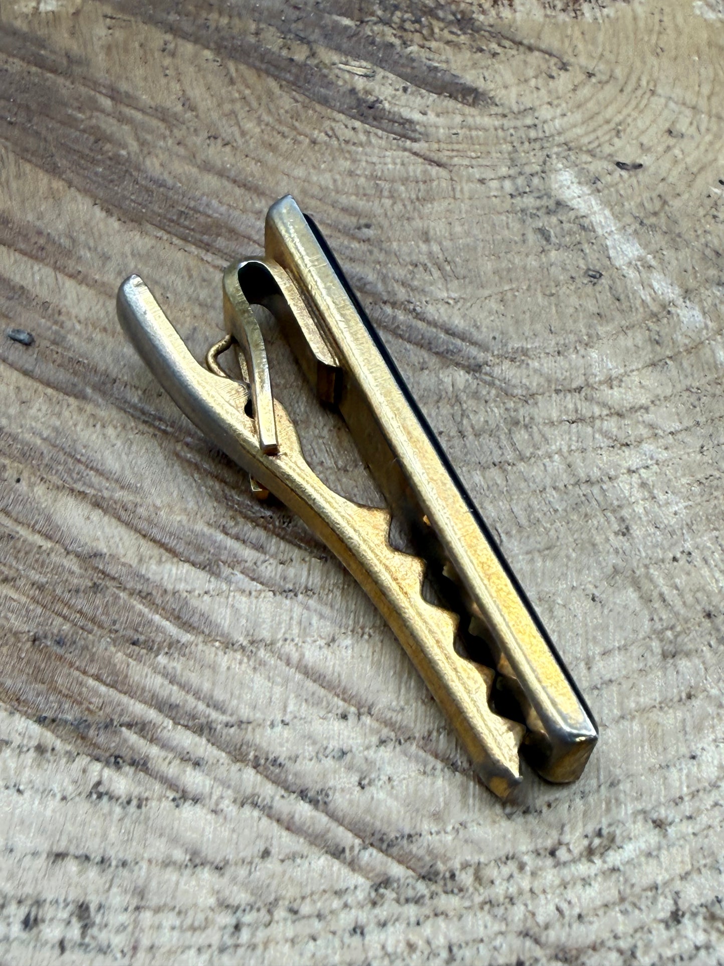 Vintage Gold Tone Tie Clip, Grey Cabochon Bar