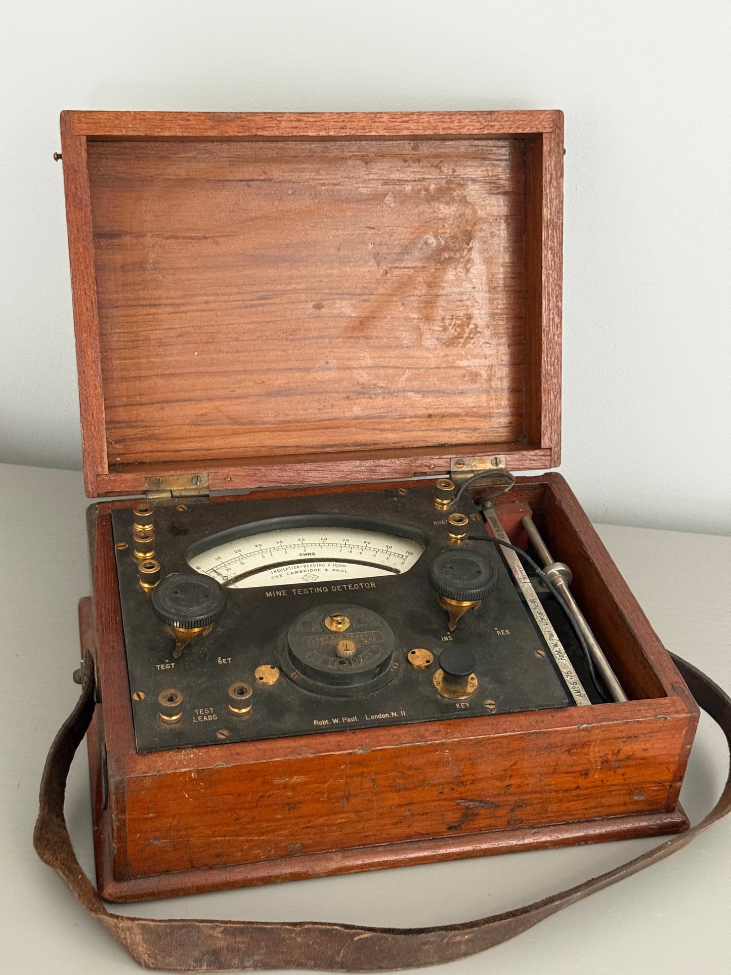 Antique Mine Testing Detector in Wood Case, Interwar Militaria