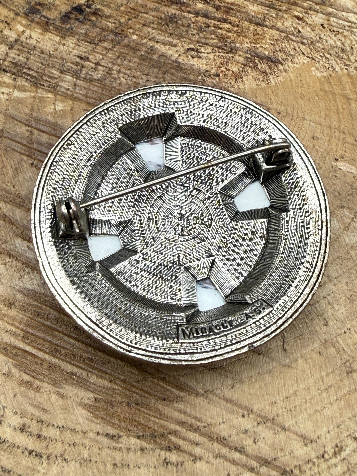 Vintage Miracle Celtic Cross Brooch, Grey Banded Glass