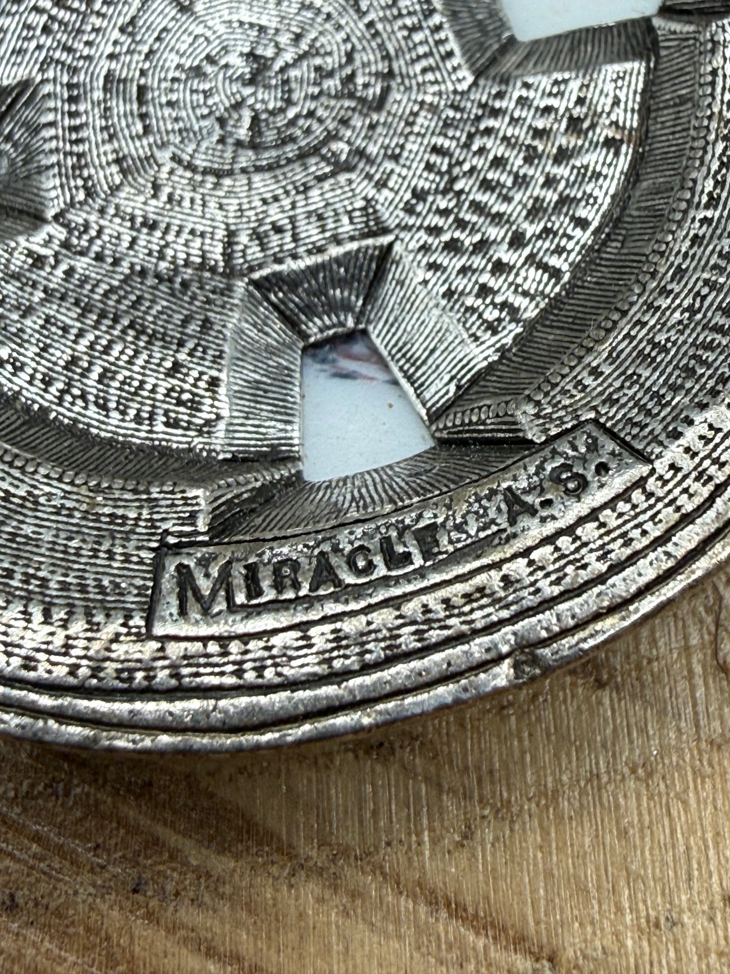 Vintage Miracle Celtic Cross Brooch, Grey Banded Glass