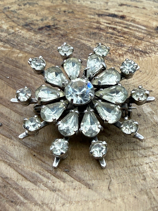Vintage Sparkly Starburst Brooch, Mid Century Paste