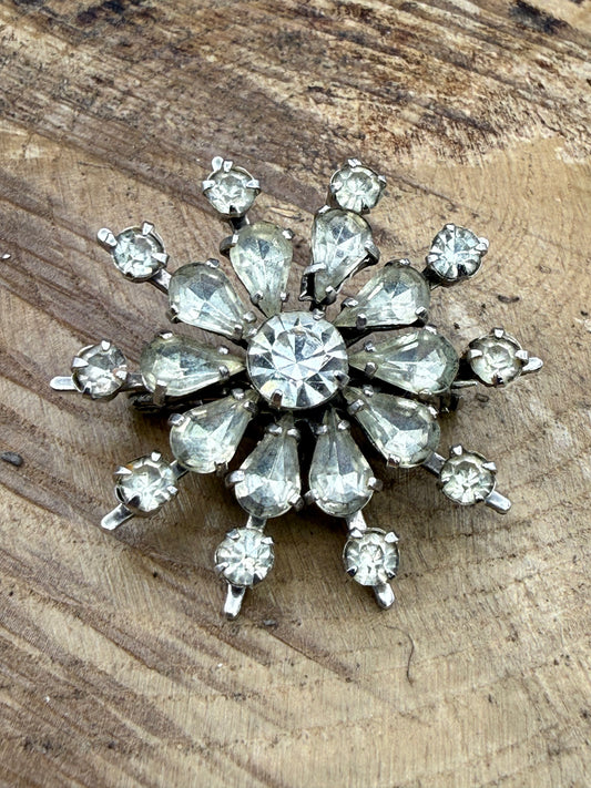 Vintage Sparkly Starburst Brooch, Mid Century Paste