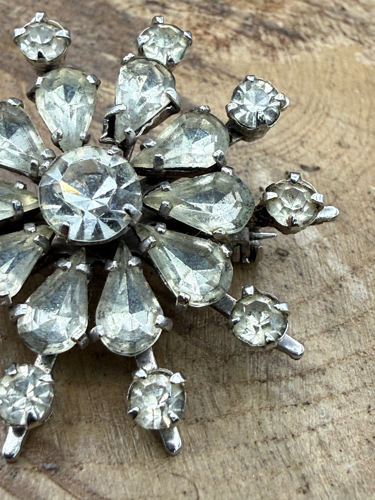 Vintage Sparkly Starburst Brooch, Mid Century Paste