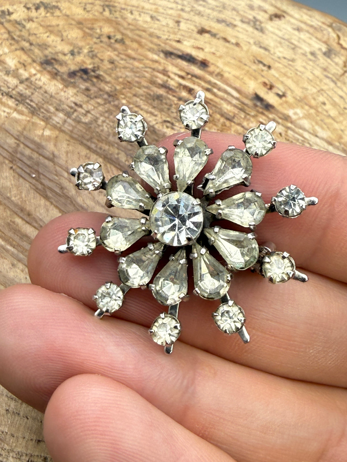 Vintage Sparkly Starburst Brooch, Mid Century Paste