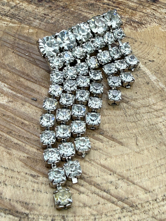 Vintage Sparkly Waterfall Brooch, Silver Tone