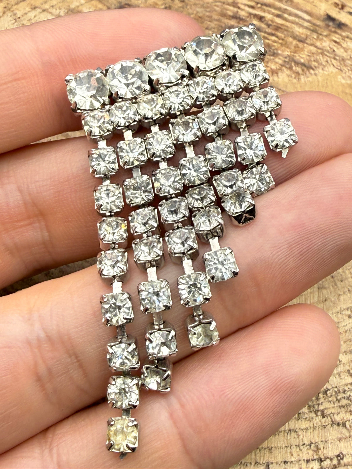 Vintage Sparkly Waterfall Brooch, Silver Tone