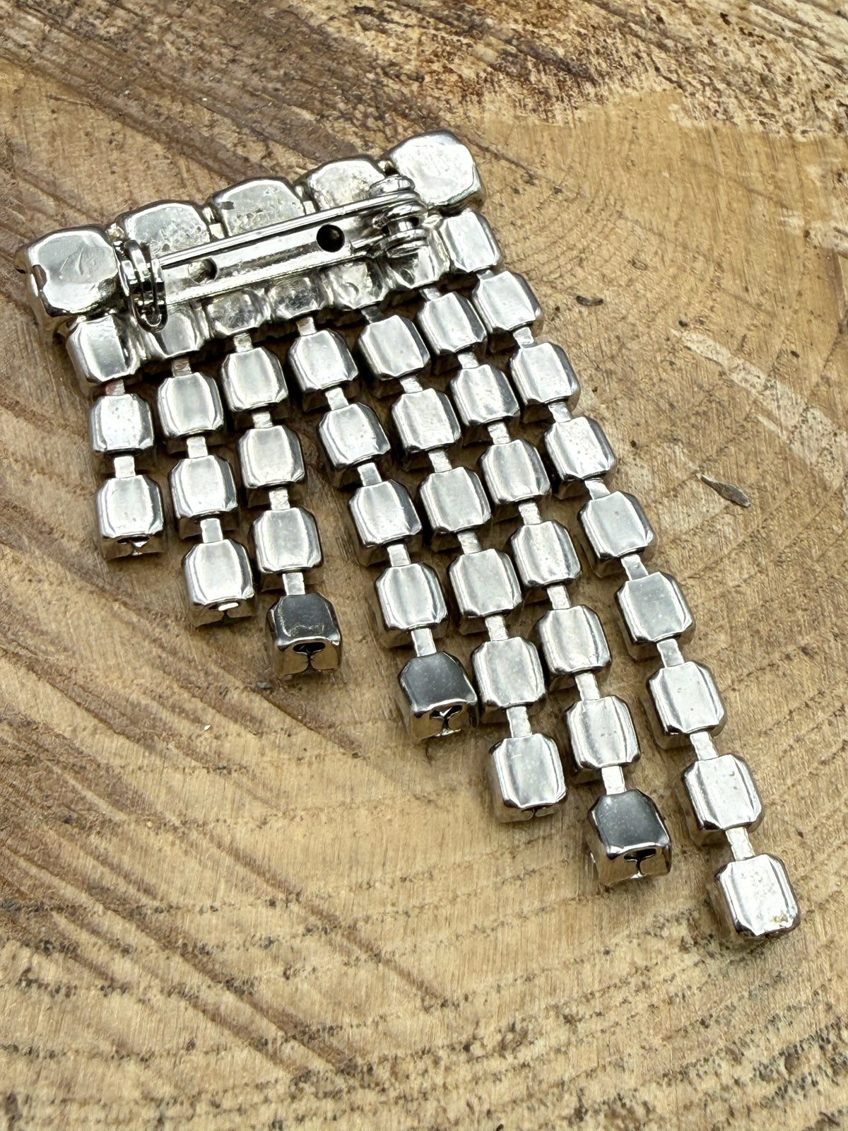 Vintage Sparkly Waterfall Brooch, Silver Tone