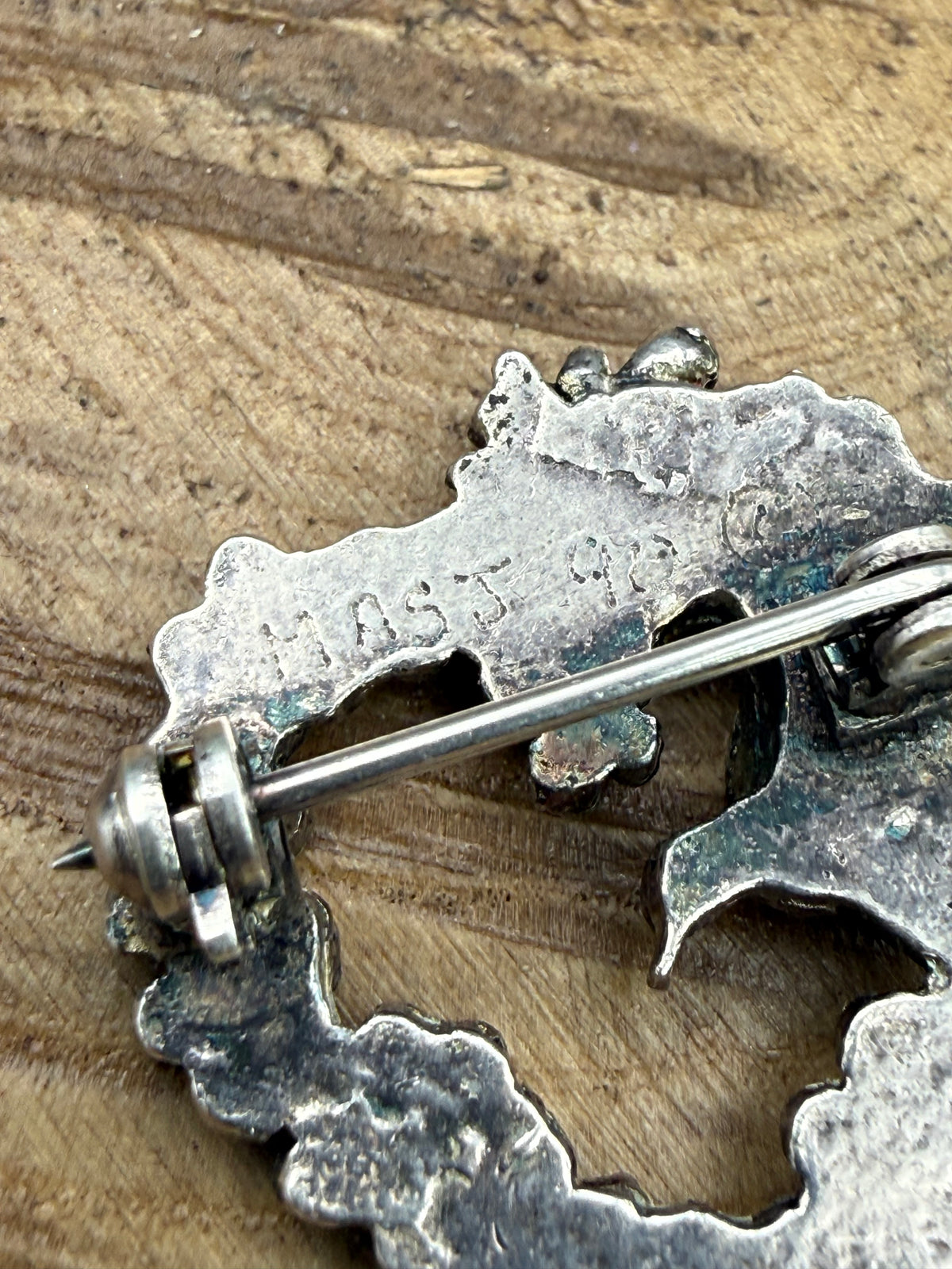 Vintage Pewter Hummingbird Heart Brooch by MASJ