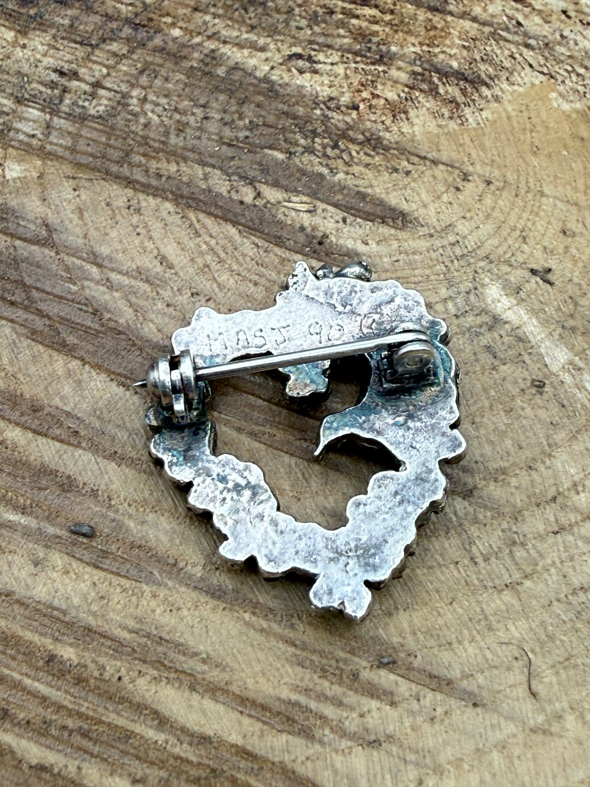 Vintage Pewter Hummingbird Heart Brooch by MASJ