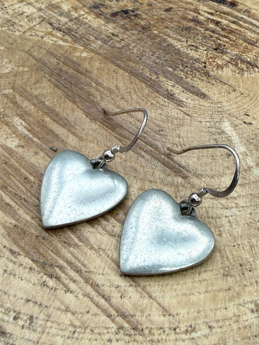 Vintage St Justin Cornish Tin Heart Earrings