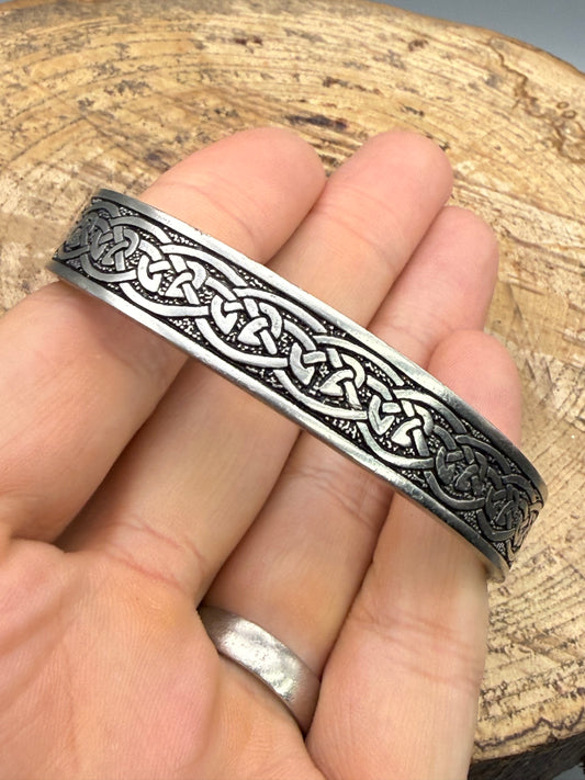Pewter Celtic Knot Cuff Bracelet, Vintage 1998