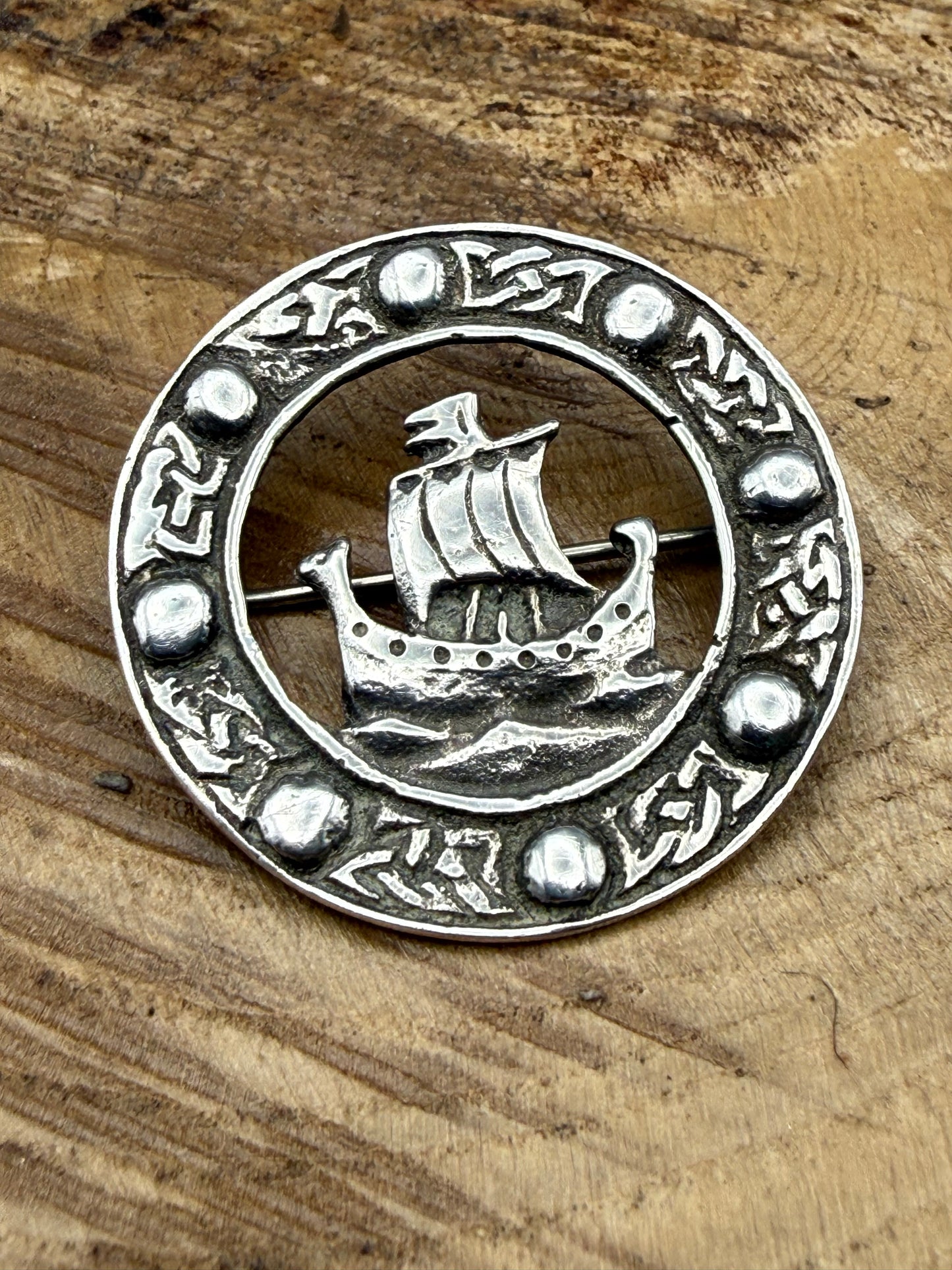 Antique Scottish Sterling Silver Viking Ship Brooch