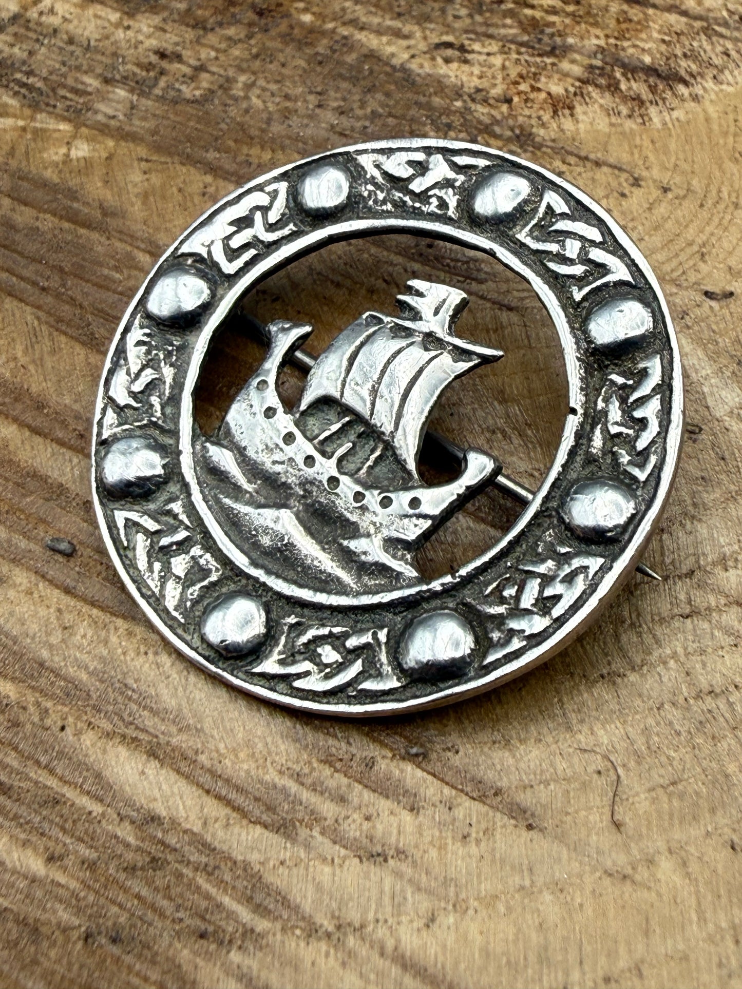 Antique Scottish Sterling Silver Viking Ship Brooch