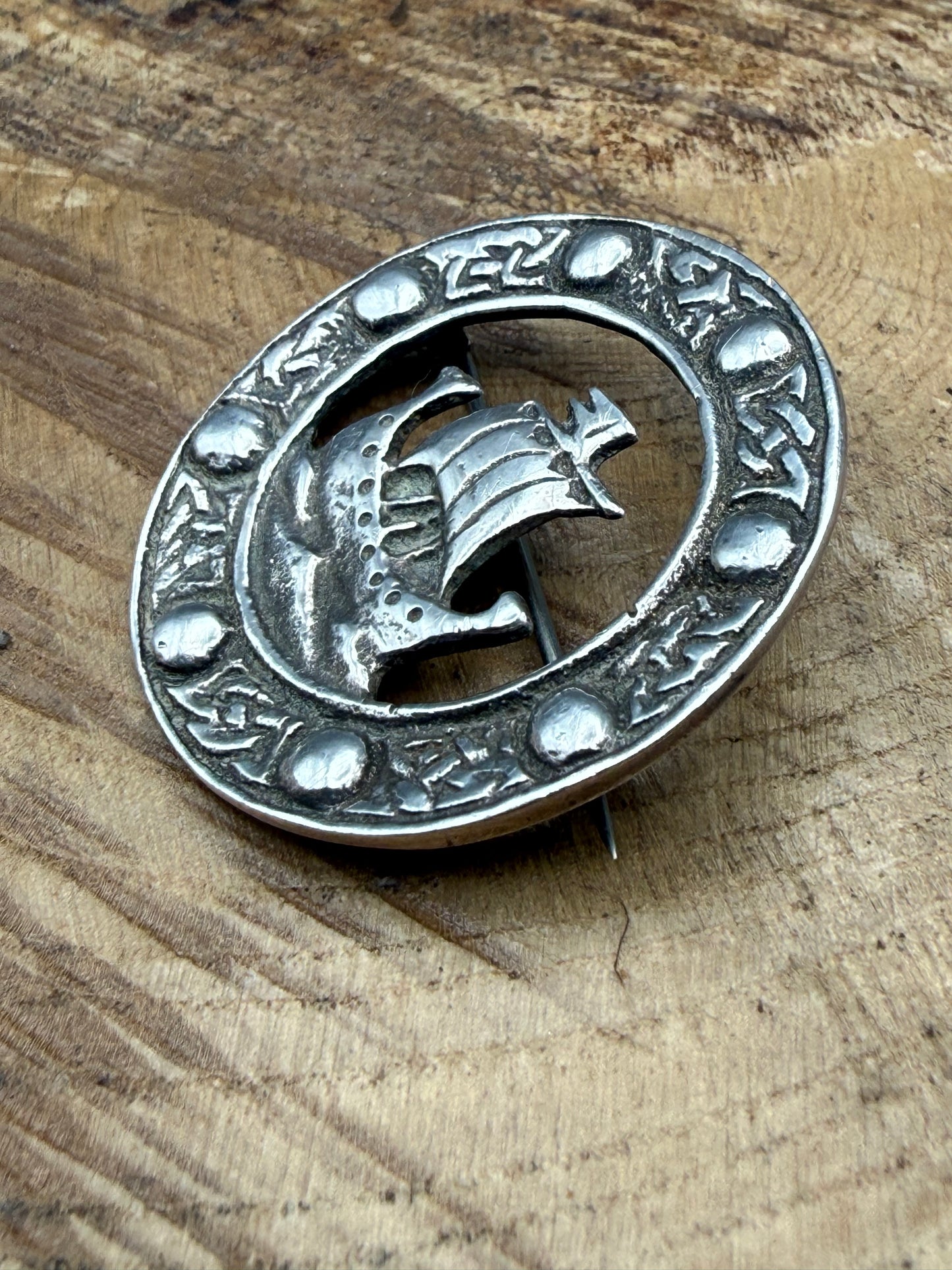 Antique Scottish Sterling Silver Viking Ship Brooch