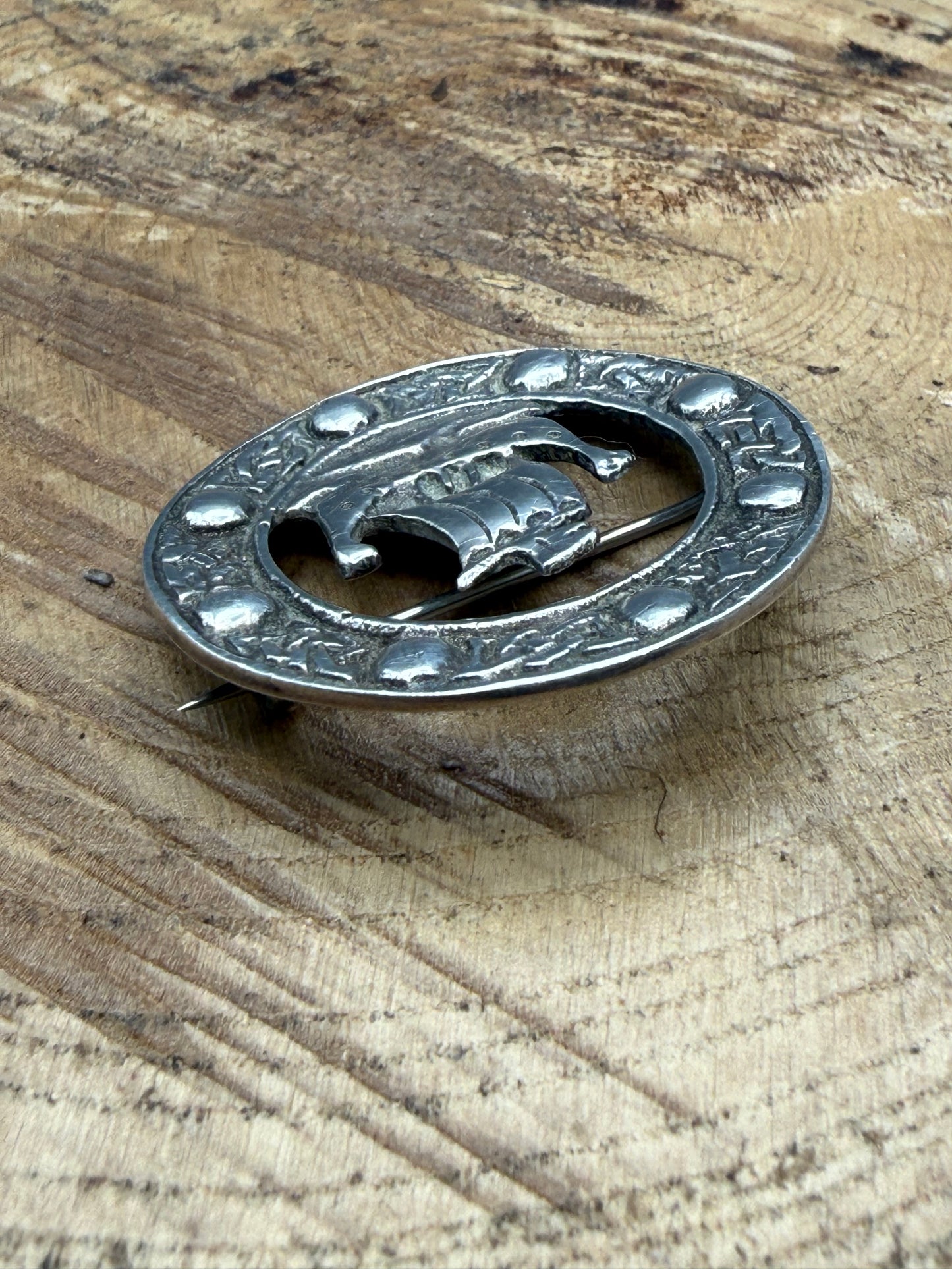 Antique Scottish Sterling Silver Viking Ship Brooch