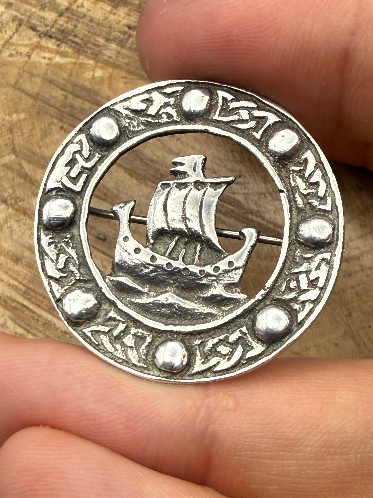 Antique Scottish Sterling Silver Viking Ship Brooch