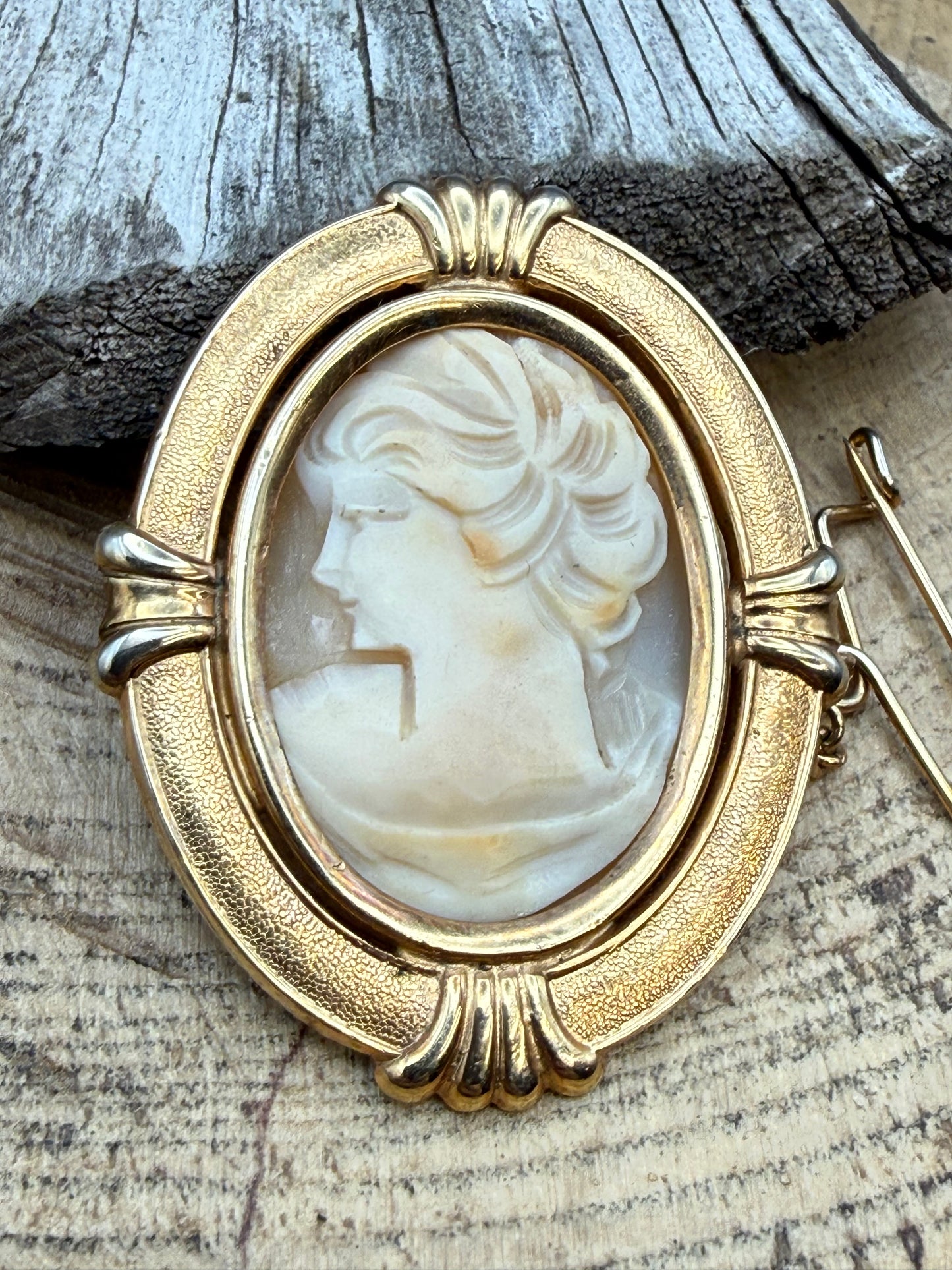 Vintage Carved Shell Cameo Brooch