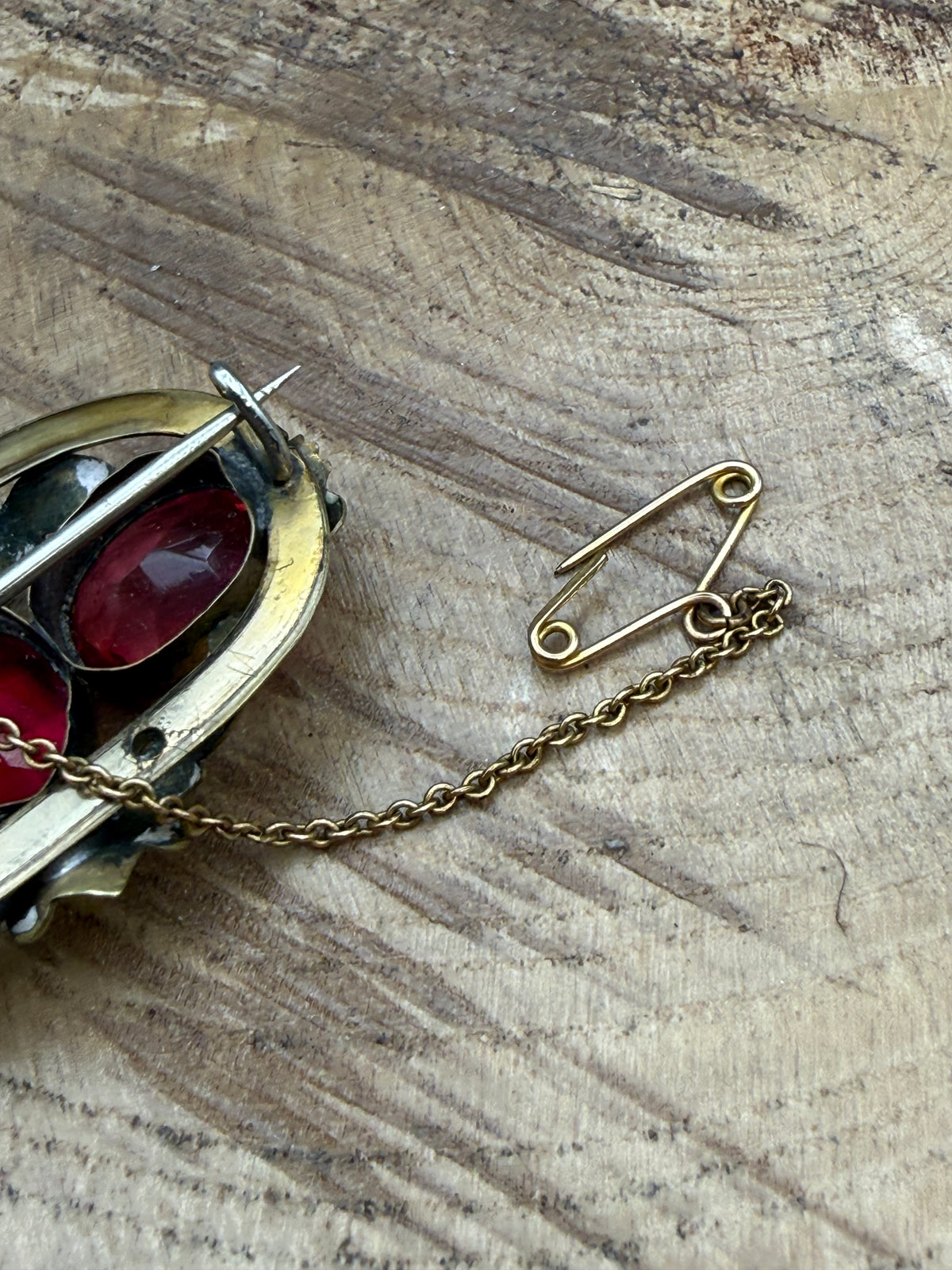 Antique Pink Paste Gilt Brooch, Victorian Glass Pin
