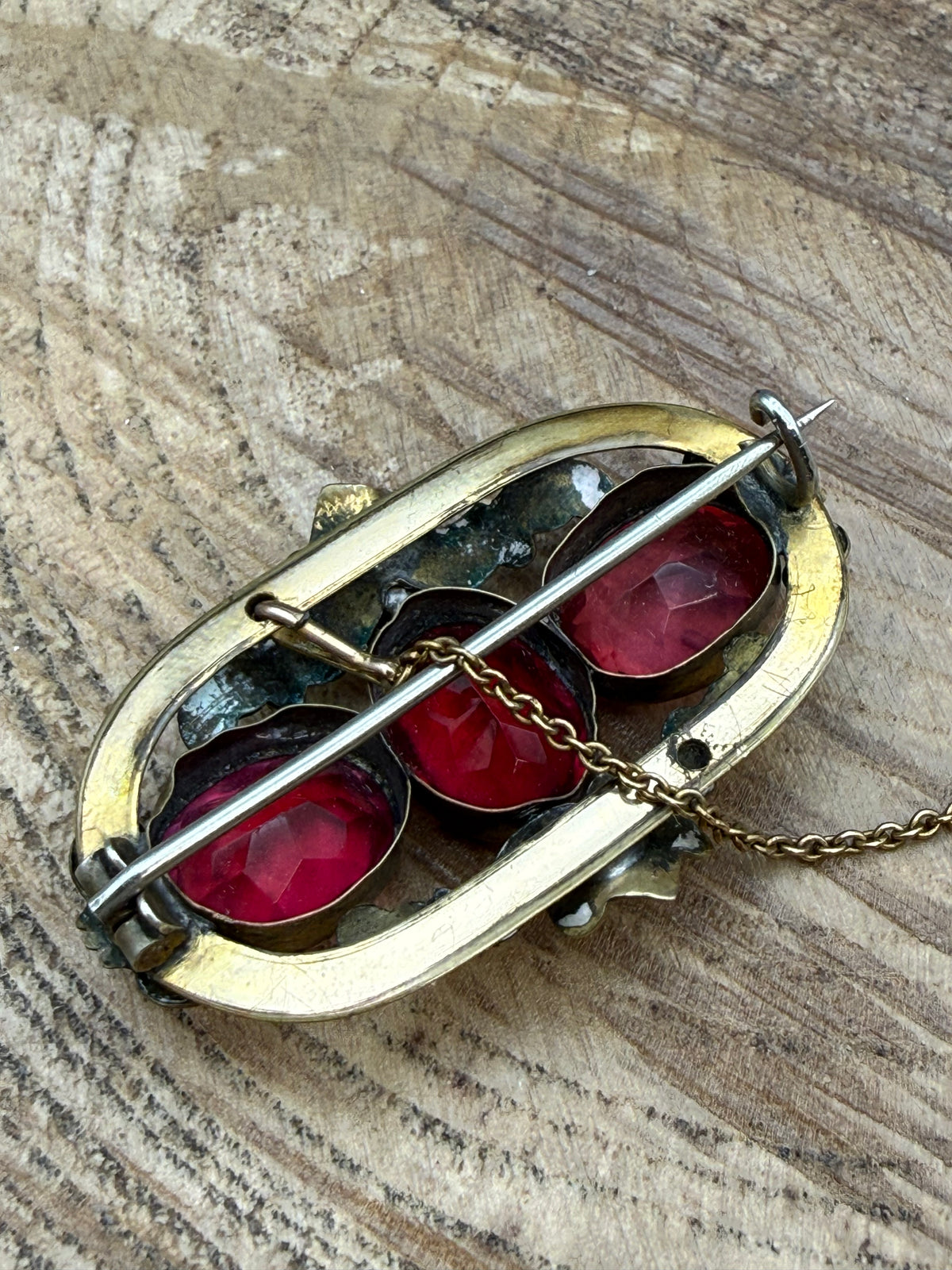 Antique Pink Paste Gilt Brooch, Victorian Glass Pin