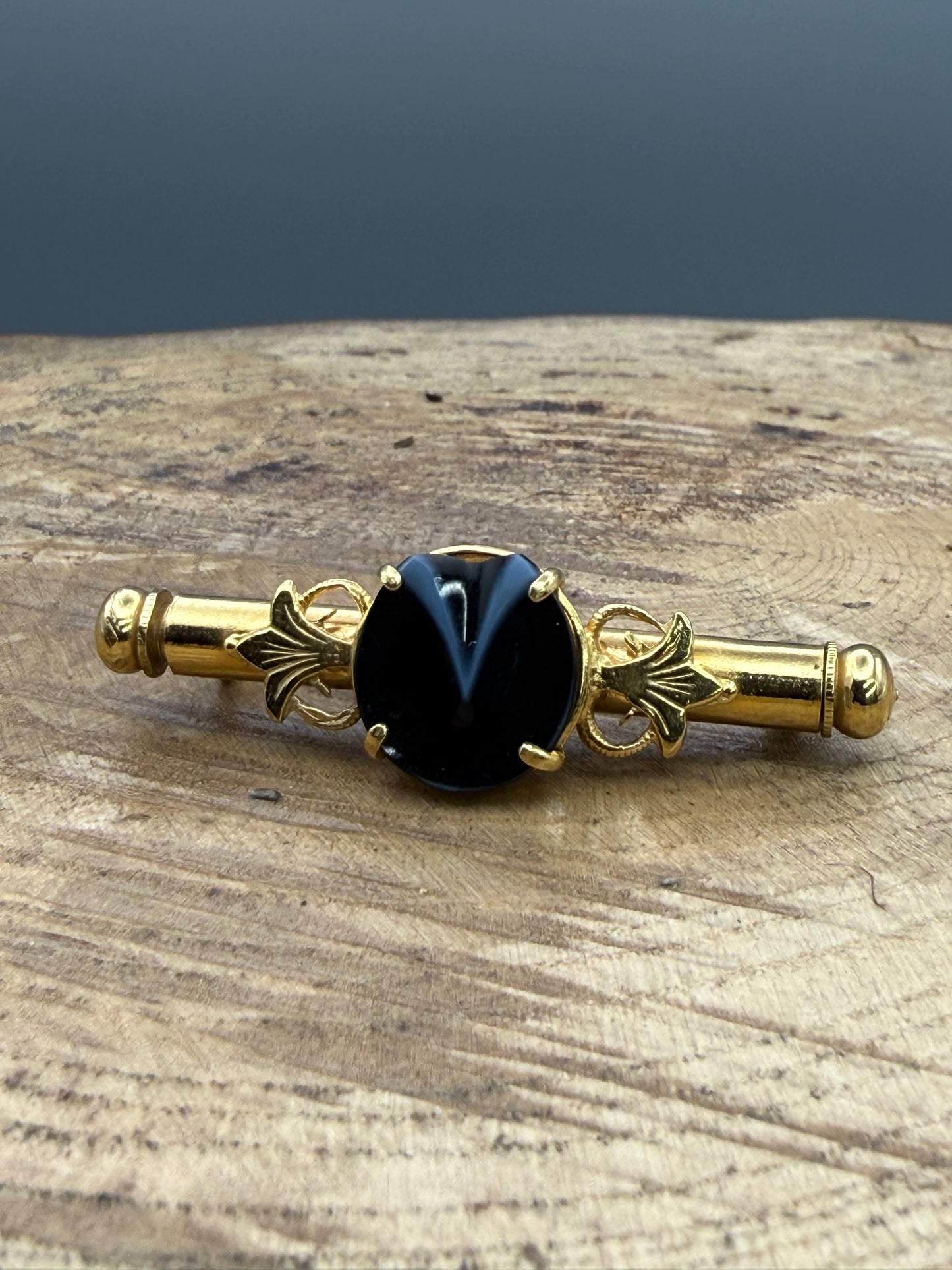 Antique German Gilt Banded Glass Bar Brooch