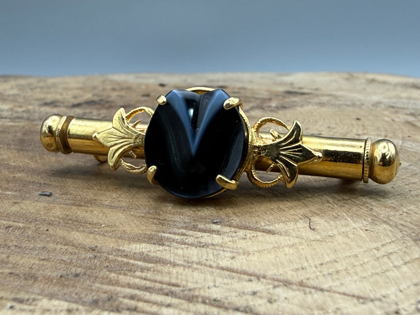 Antique German Gilt Banded Glass Bar Brooch