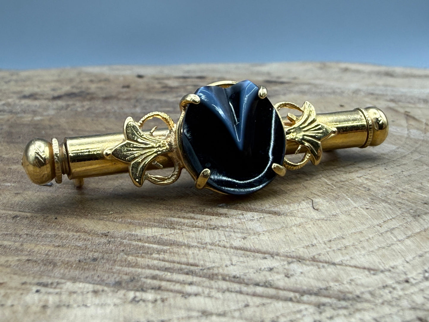 Antique German Gilt Banded Glass Bar Brooch