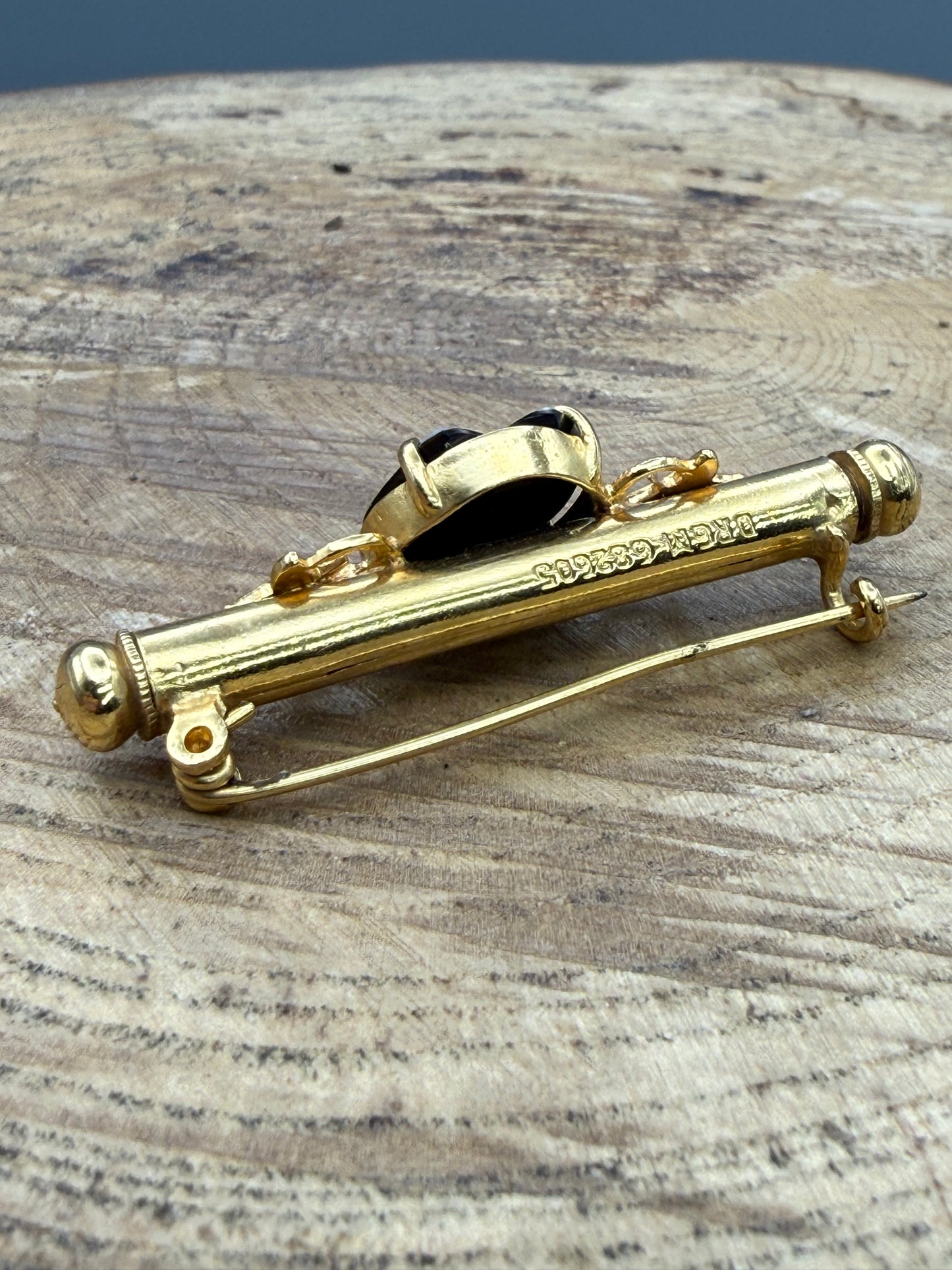 Antique German Gilt Banded Glass Bar Brooch