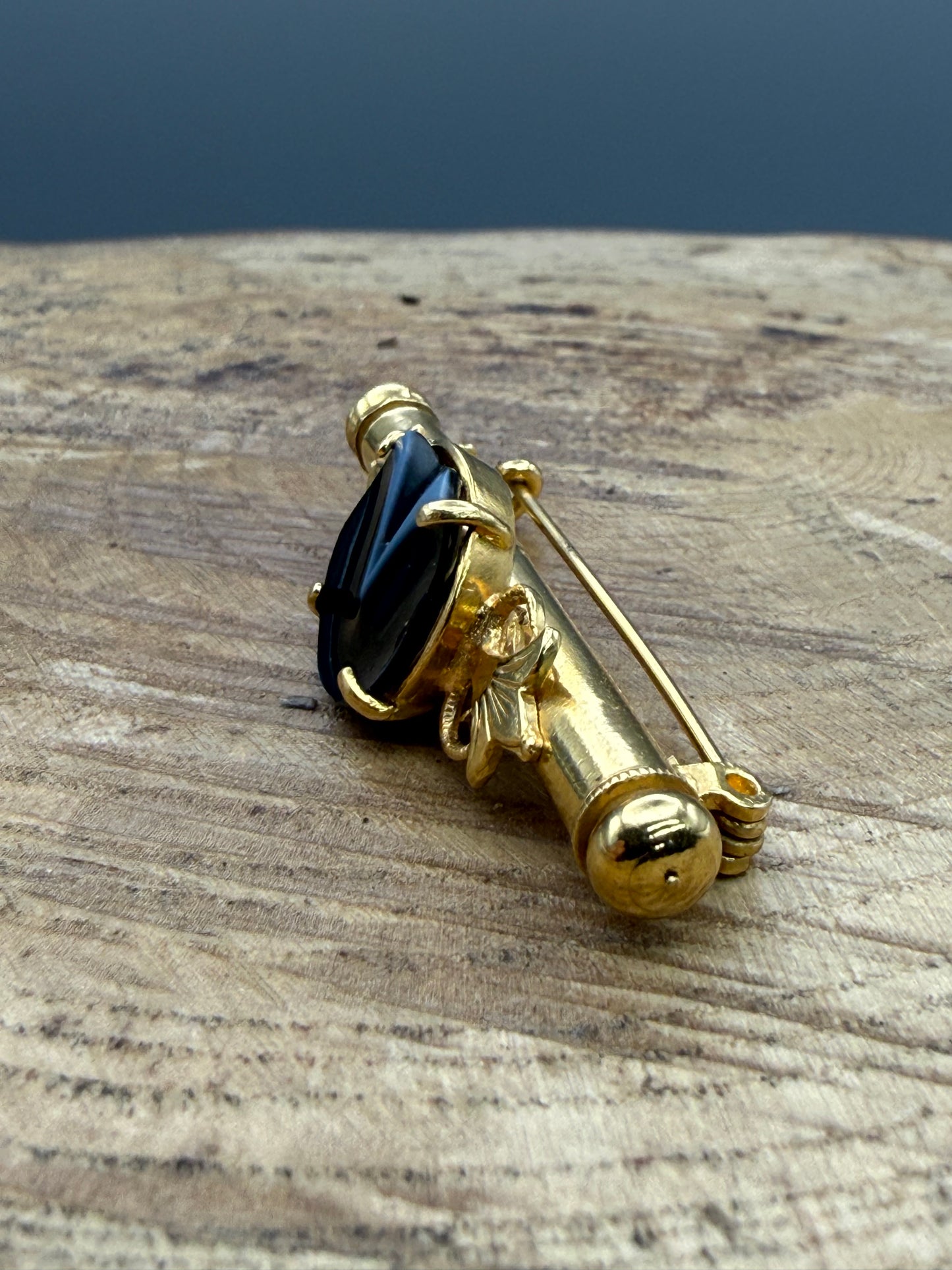 Antique German Gilt Banded Glass Bar Brooch