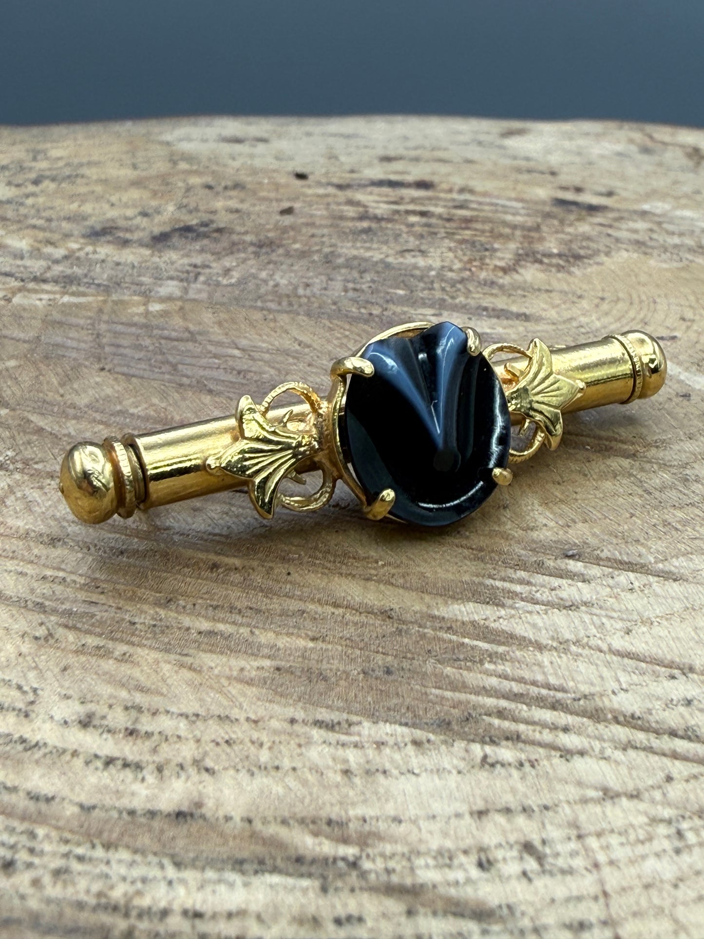 Antique German Gilt Banded Glass Bar Brooch