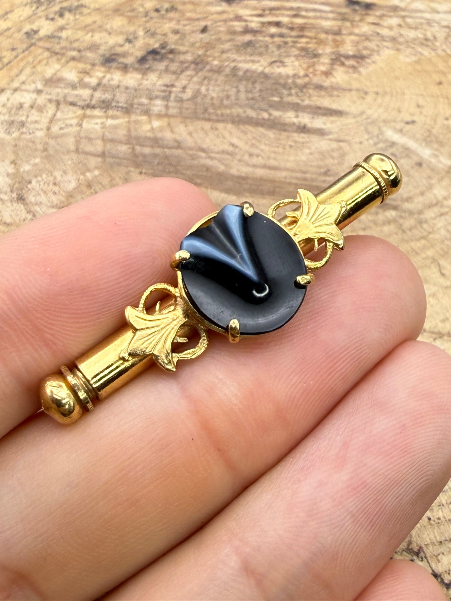 Antique German Gilt Banded Glass Bar Brooch